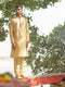 Vastramay Men's Beige Banarasi Jacquard Kurta
